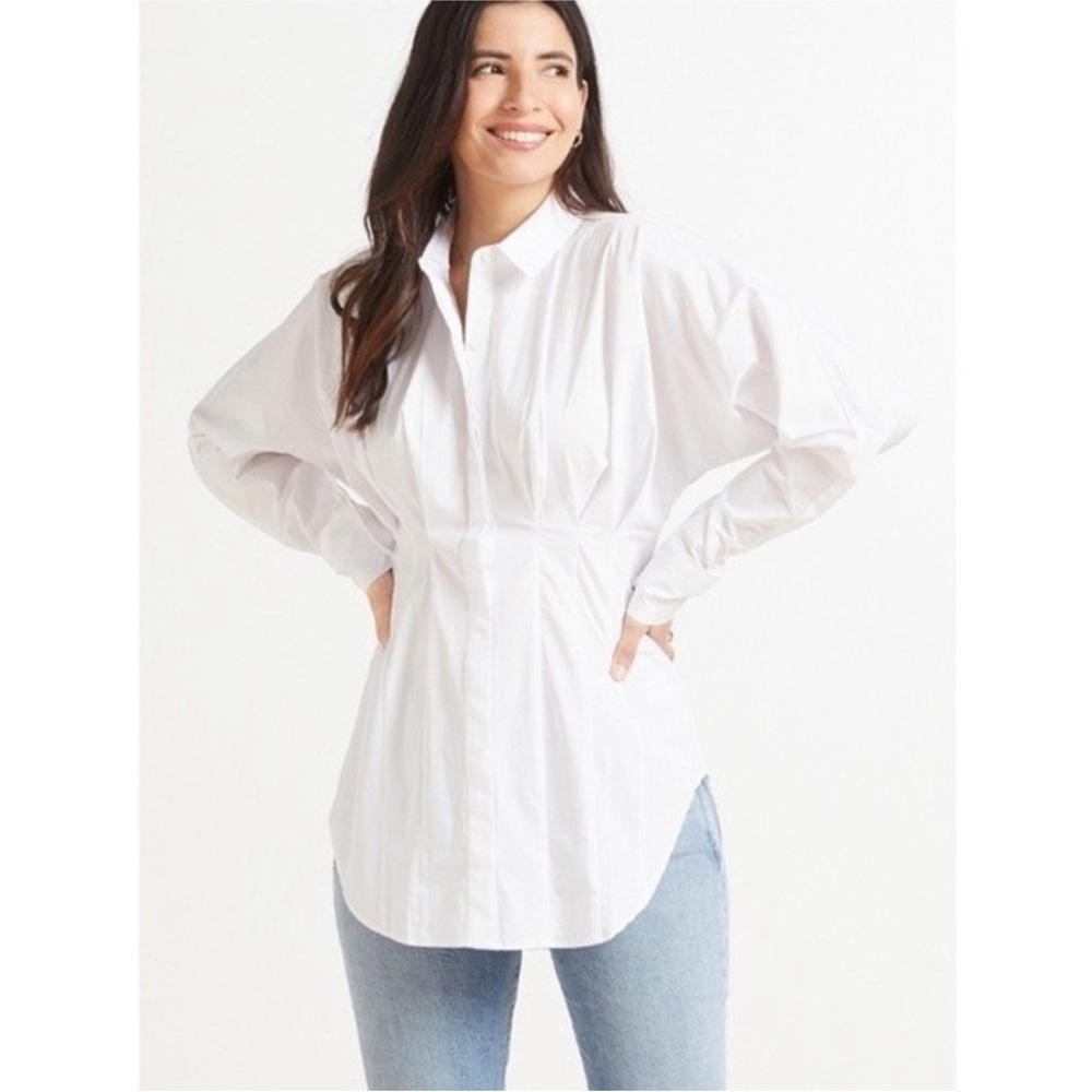 Good American Dart Button Up Poplin Shirt White Dressy Classy